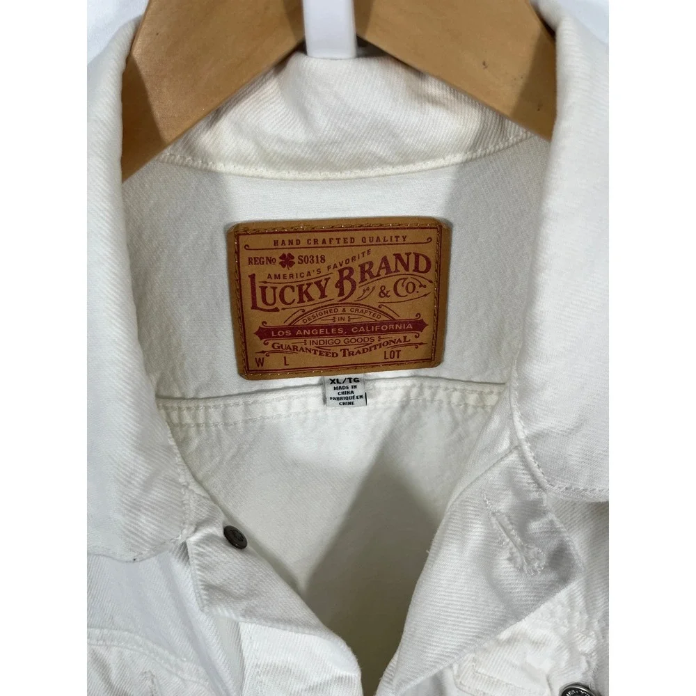 Lucky Brand Tomboy Trucker Denim Jacket XL White 90s Minimalist Capsule Wardrobe